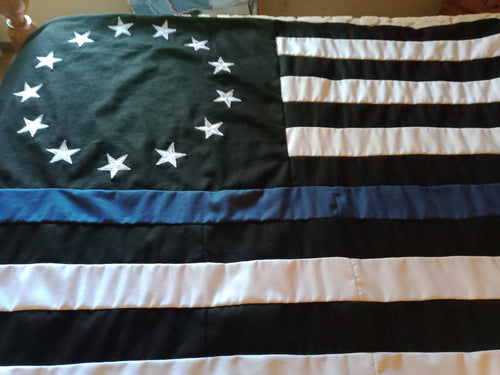 Handcrafted American Flag Comforter - 100% USA Denim Betsy Ross Design